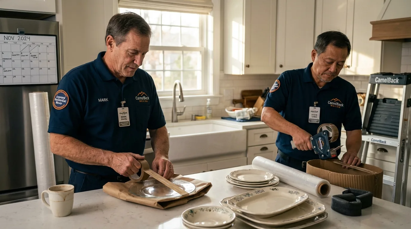 Professional crew packing kitchen dishware in Ashland, PA